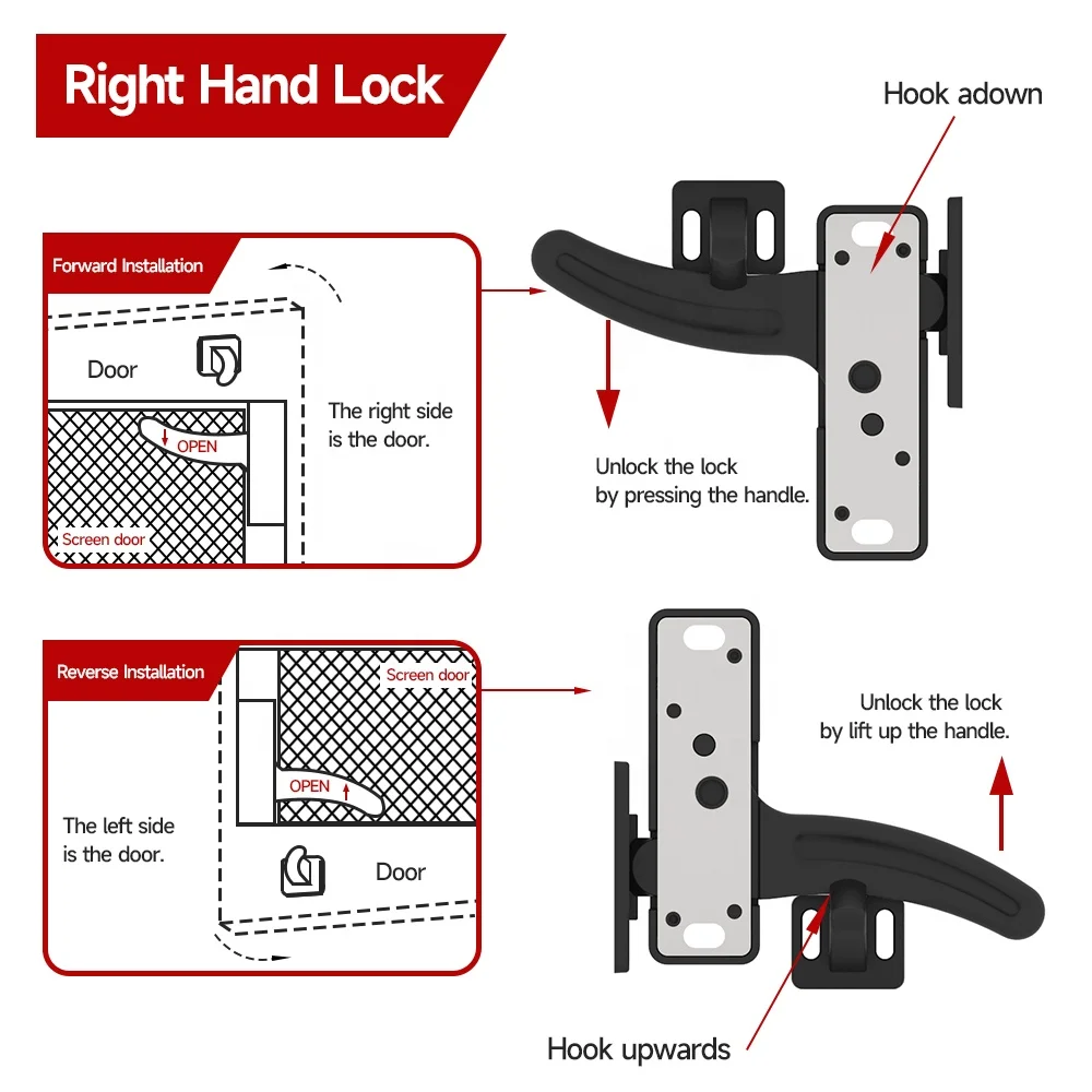 Black RV Door Window Lock Aluminium Alloy Right or Left  Hand RV Screen Door Latch Replacement For Camper/Trailer