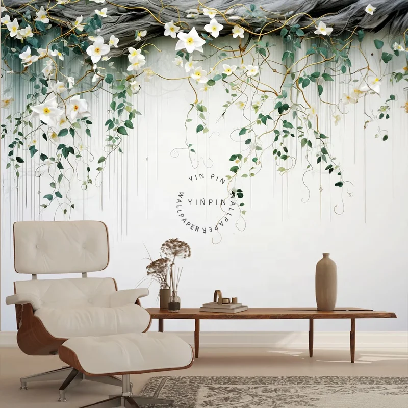 Green flowers  leaves and  vines sticker wallpaper home decoration