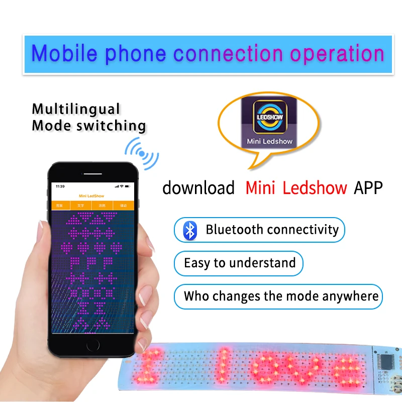 12X2cm Pixel 5*36 Programmable Flexible Mini Led Screen Sheet Advertise Promotion Hat Shoes Built in flexible LED Strip display