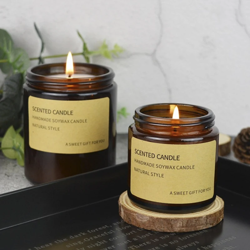 Glass Manufacture OEM Wholesale Soybean Wax Packing Container ES89 Empty Amber Scented Aroma Glass Jars for Candles