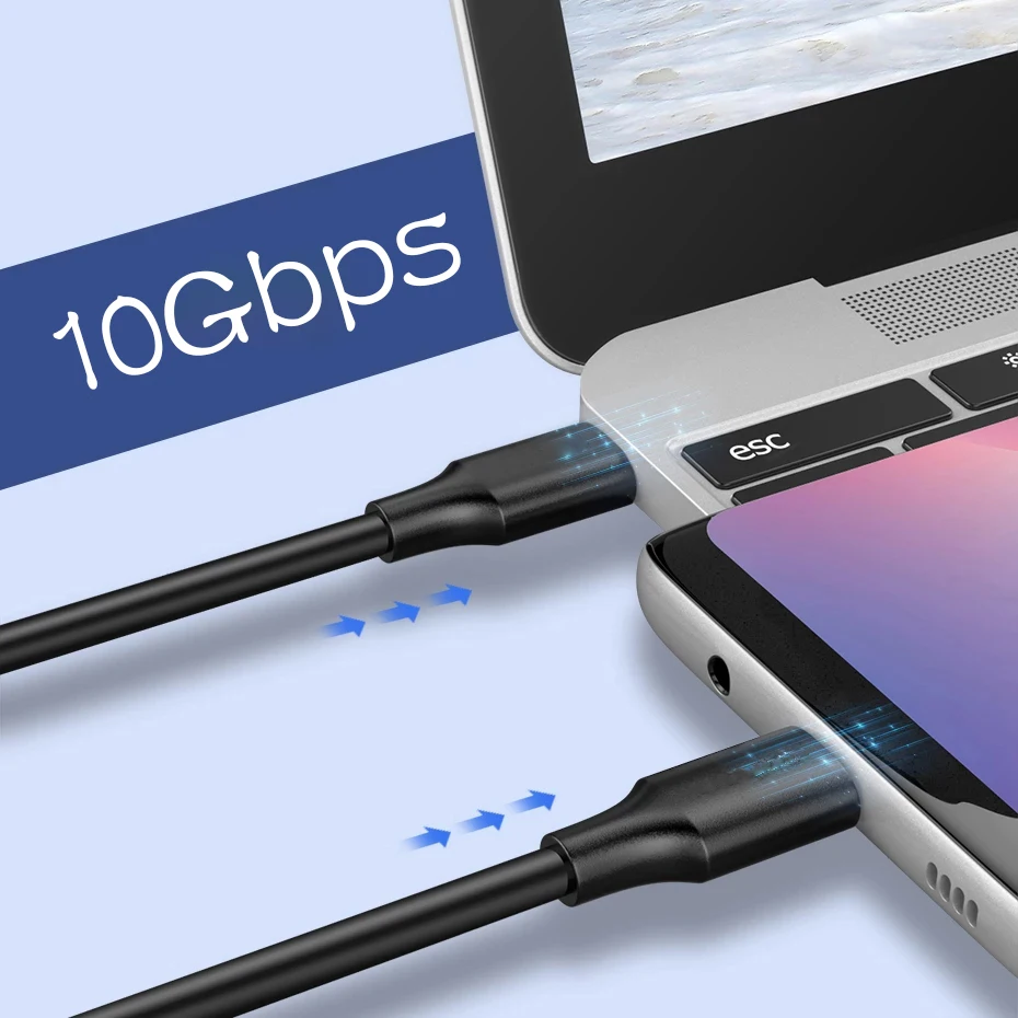 2022 USB 3.1 Regular Mobile Phone Cables 10Gbps Transfer Speed 100W usb Type C usb Cable 3.0 Fast Charging With 4K Audio Video