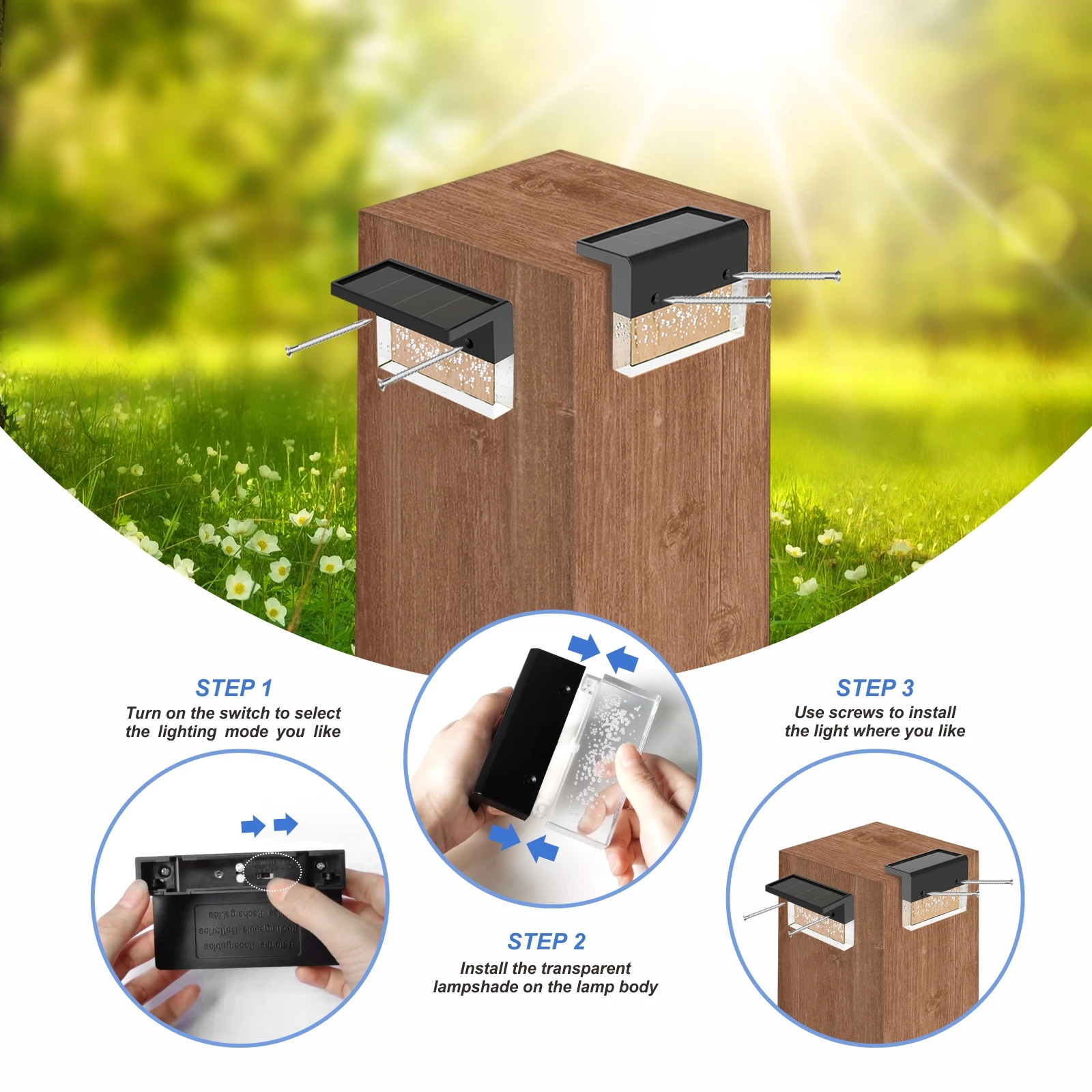 2023 Hot Sale RGB Outdoor Solar Garden Fence Light IP65 Waterproof Decorative Step Bubble Wall Lamp