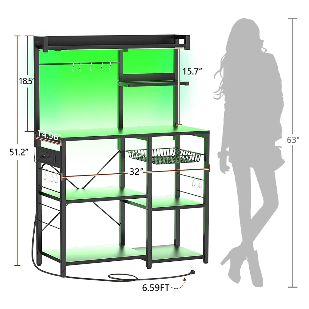Wood LED Kitchen Island Table Utility Bar Cart Trolley Home Furniture Manufacturer Light Racks Shelves for Kitchen with Charging