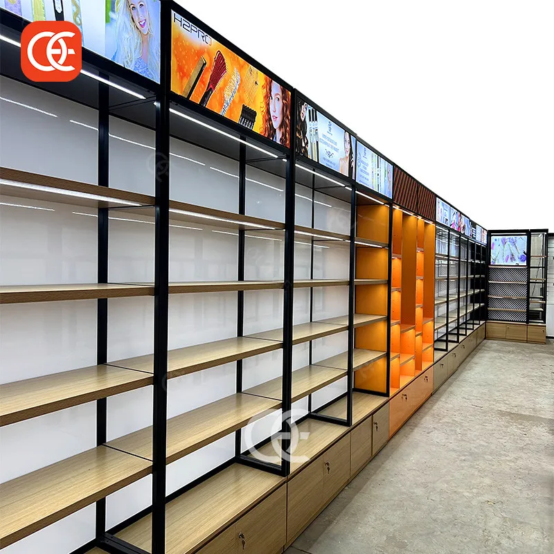 Коммерческая мебель полка для салона красоты поставка на заказ магазин волос светодиодный свет парик стеллажи магазина