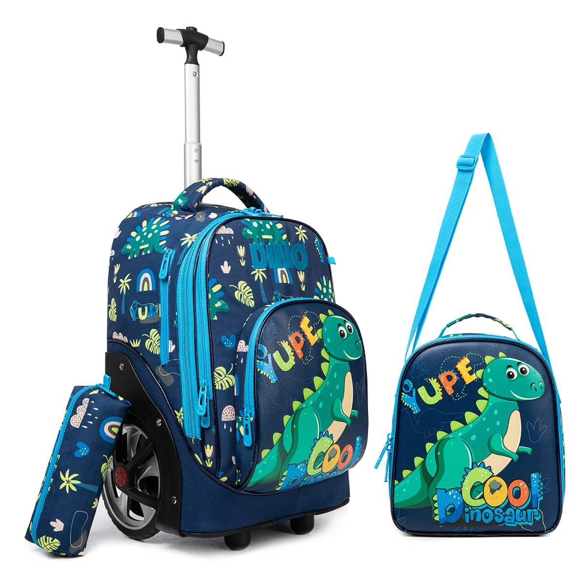 Jasminestar Trolley School Bag Big Wheel Set New Design 3 In 1 Cartoon Trolley School Backpack Bag Set With Wheels