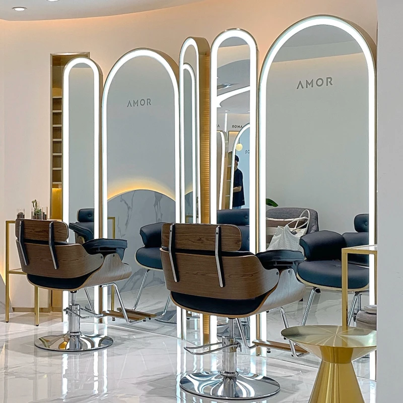 Illuminated Full-length Led Barber Mirror Station Makeup Mirror Desktop Hairdressing Smart Beauty Hair Salon Mirror Station