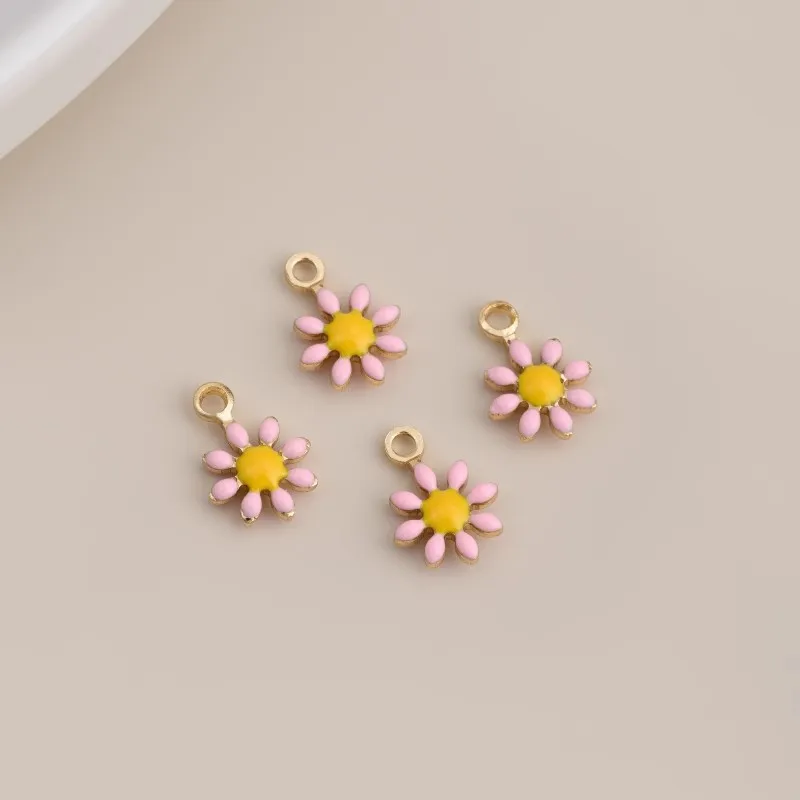 Vacuum Gold Plated Stainless Steel Small Dripping Oil Daisy Flower Charm for DIY Jewelry