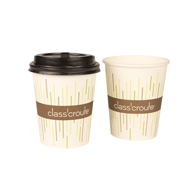 8 oz Single Wall Paper Cup Hot Coffee  Disposable Cups Cafes With Lids Customization Printing