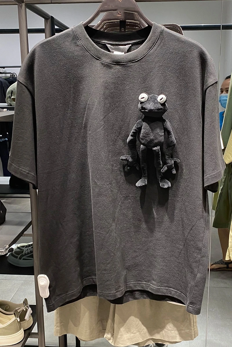 wholesale custom summer cotton drop shoulder oversized 3d t-shirt little frog casual T-shirt