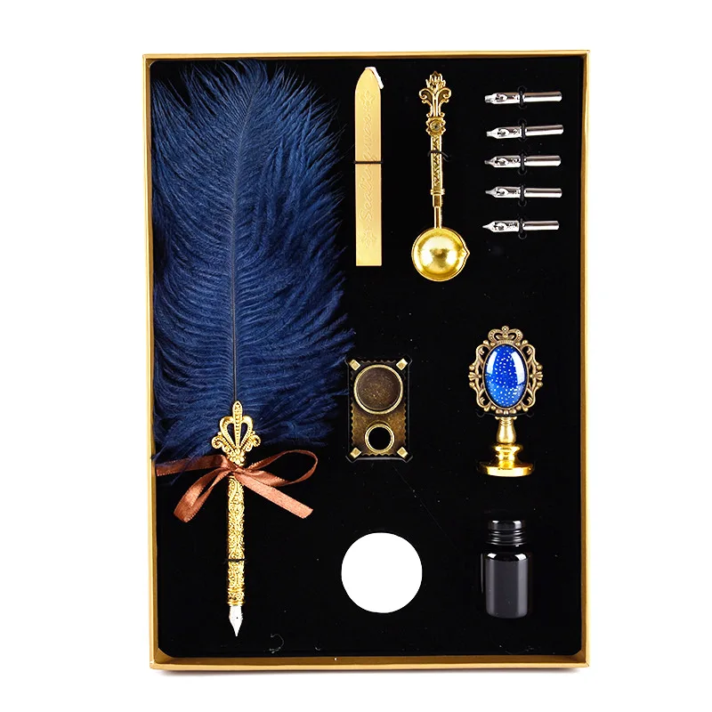 Luxury Fountain Pen Set Natural Ostrich Plume Dip Quill Pen Set Calligraphy Writing Dip Pen