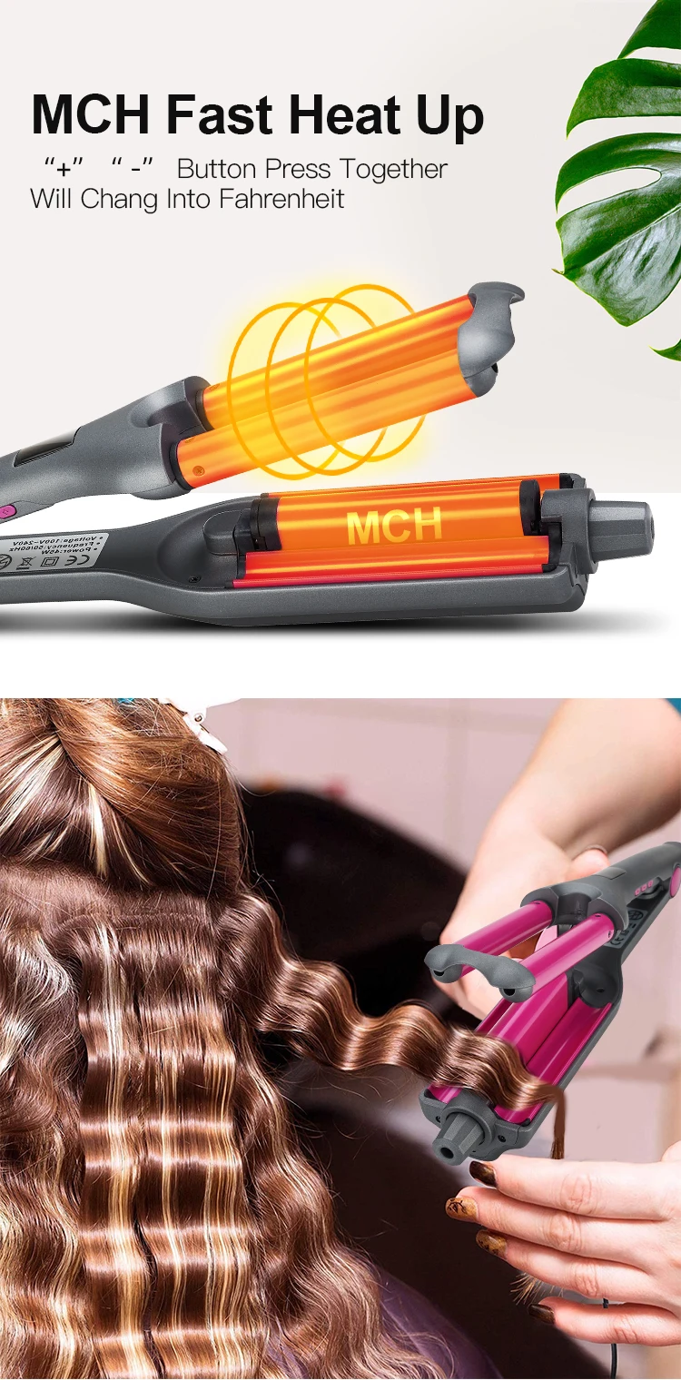 Three barrel Hair Curler Professional 3 barrel waver Curling Iron wand with LED Temperature Display wave hair curling iron
