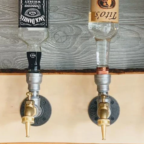 3 Bottle Hanging Industrial Wall Mounted Spirit Drink Dispenser Durable Retro Wrought Iron Bar Wine Pipe Wall Drink Dispenser