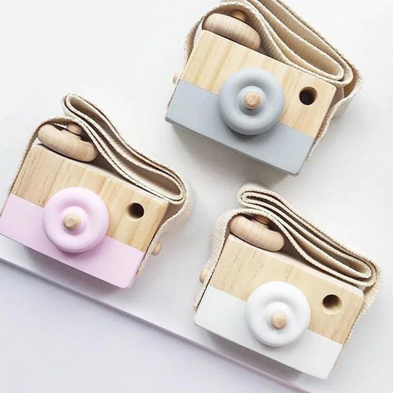 Funny Cute Wooden Toy Camera Baby Kids Hanging Camera Photography Prop Decoration Children Educational Toy Birthday  Gifts