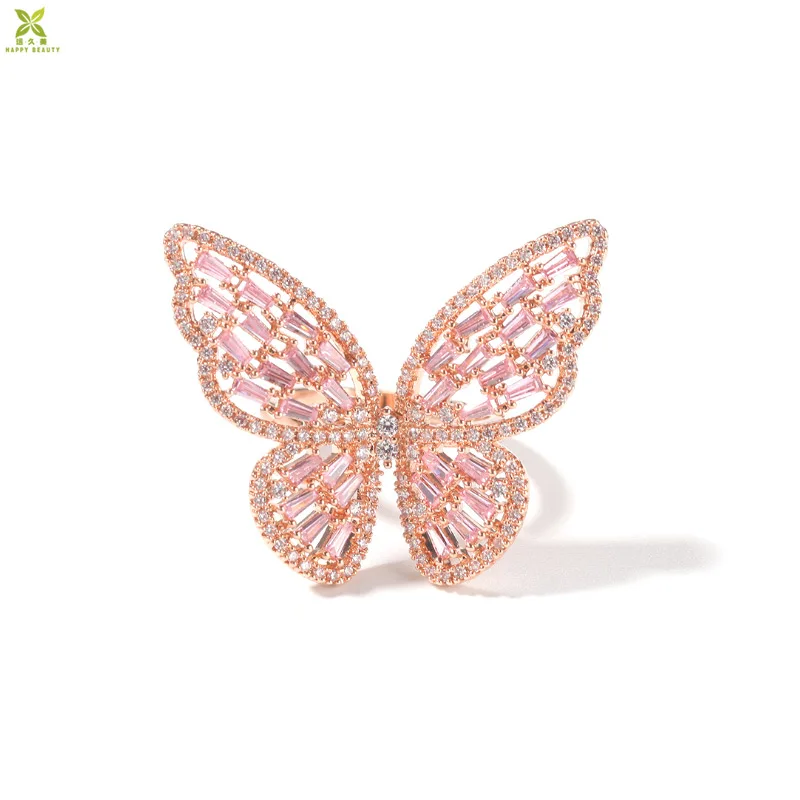 Cubic zirconia butterfly finger ring adjustable fashion women rings for ladies jewelry