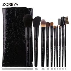 Professional 10 Pcs black  Vegan Cruelty  Soft Bristles Hair makeup cosmetic brush set with bag