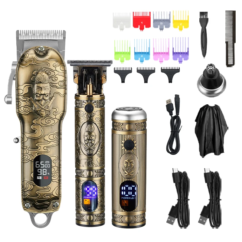 2021 New USB Hair Cutter Set Cordless Hair Trimmers Barber Hair Cutter LCD Stainless Blade Clippers Vintage Salon Machine