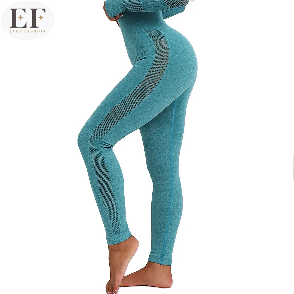 
Ever Fashion Plus Size Women High Waist Fitness Seamless Yoga Wear Long Sleeve Pants Leggings Yoga Gym Set 