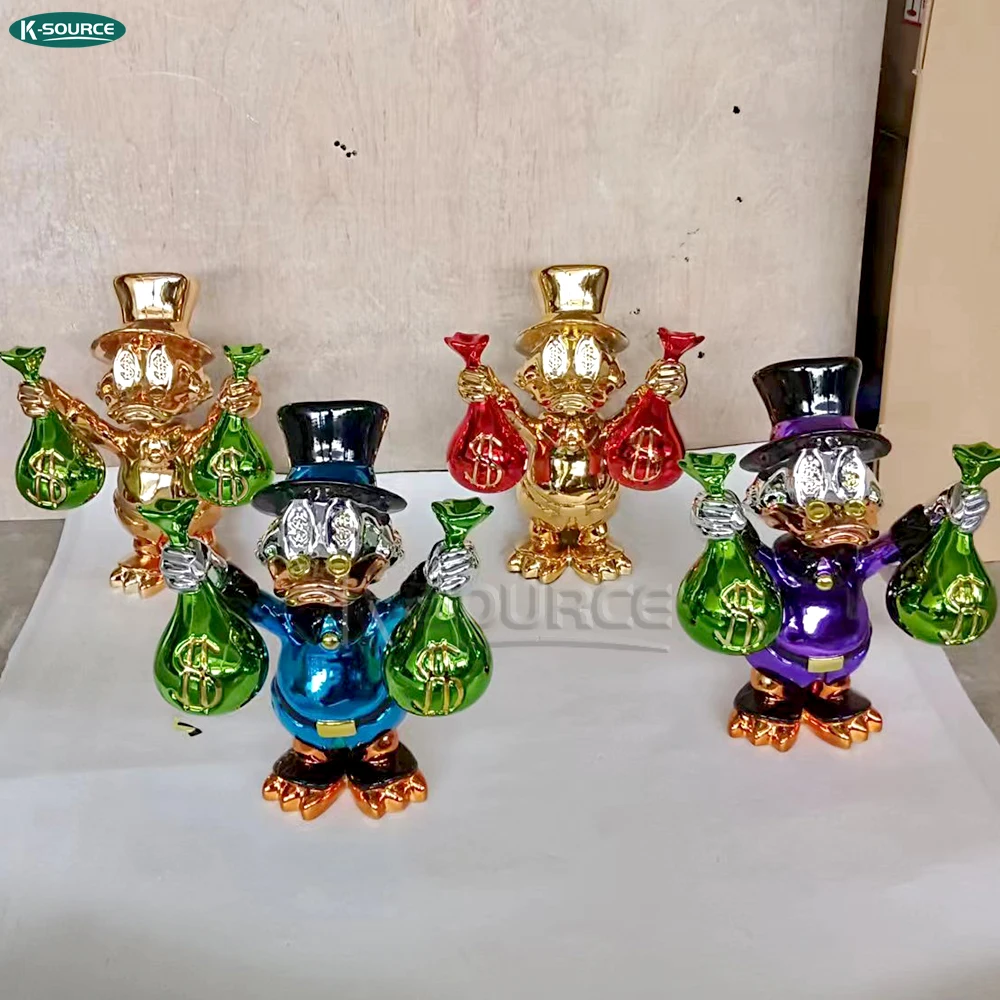 Rich money bag Donald Duck decorative sculpture Fiberglass sculpture Donald Duck resin crafts gallery display