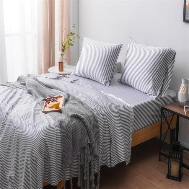 Strips Printed bamboo viscose bed  sheets  bedding set  wholesale bamboo bed sheet OEKO-TEX Certification