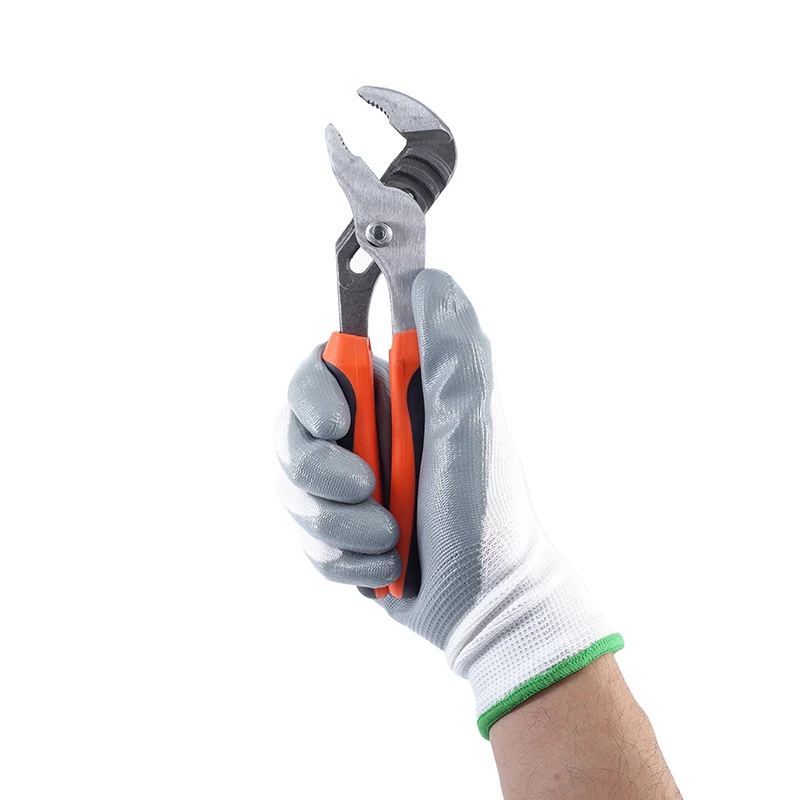 13G White Polyester Nylon Grey Finish Working Nitrile Coated Nitrile Work Gardening Gloves For Industrial Work