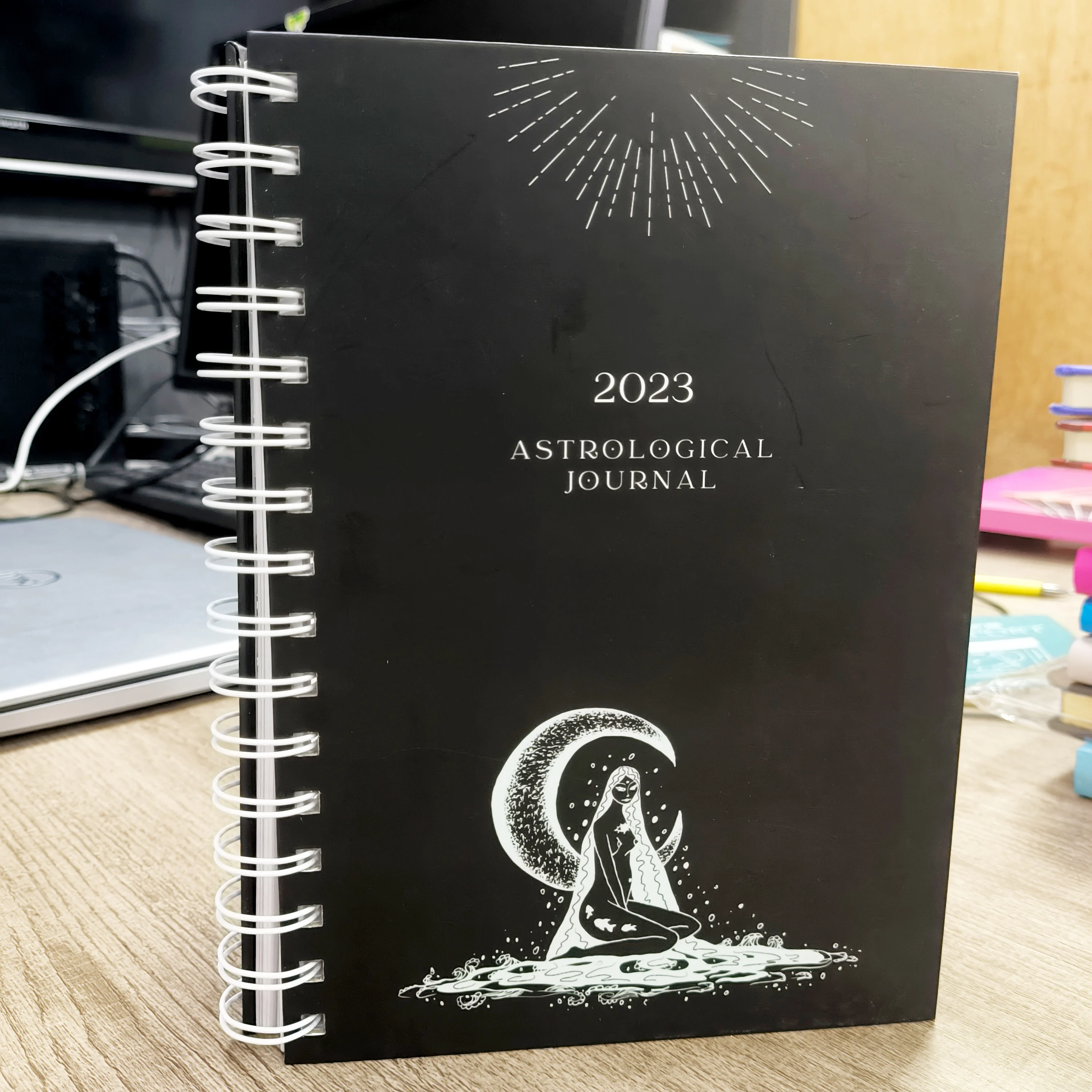 Hardcover spiral planner wood stationary notebook customized inner page tag journals