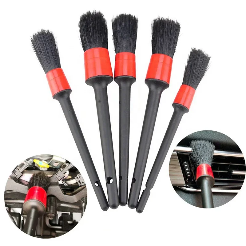 5pcs/set plastic handle car detailing brush Car beauty brush detail cleaning chemical fiber brush