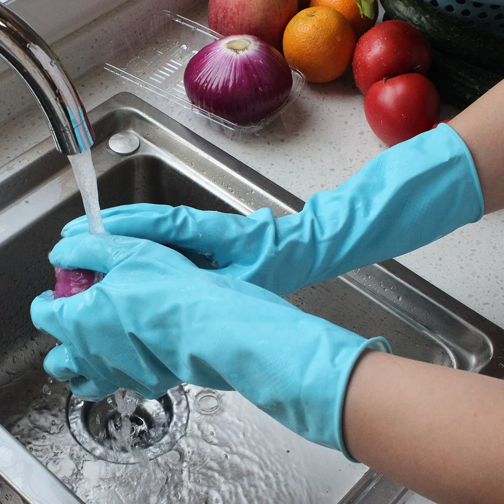 green powder free cotton lined  floral cuff mechanic oil resistance rubber gloves