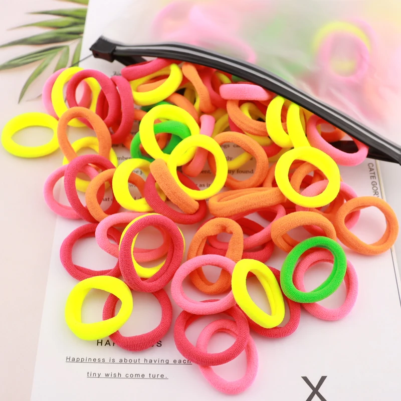 100Pcs Bag Children Cute Candy Cartoon Solid Elastic Hair Bands Girls Lovely Srunchies Rubber Bands Kid Hair Accessories