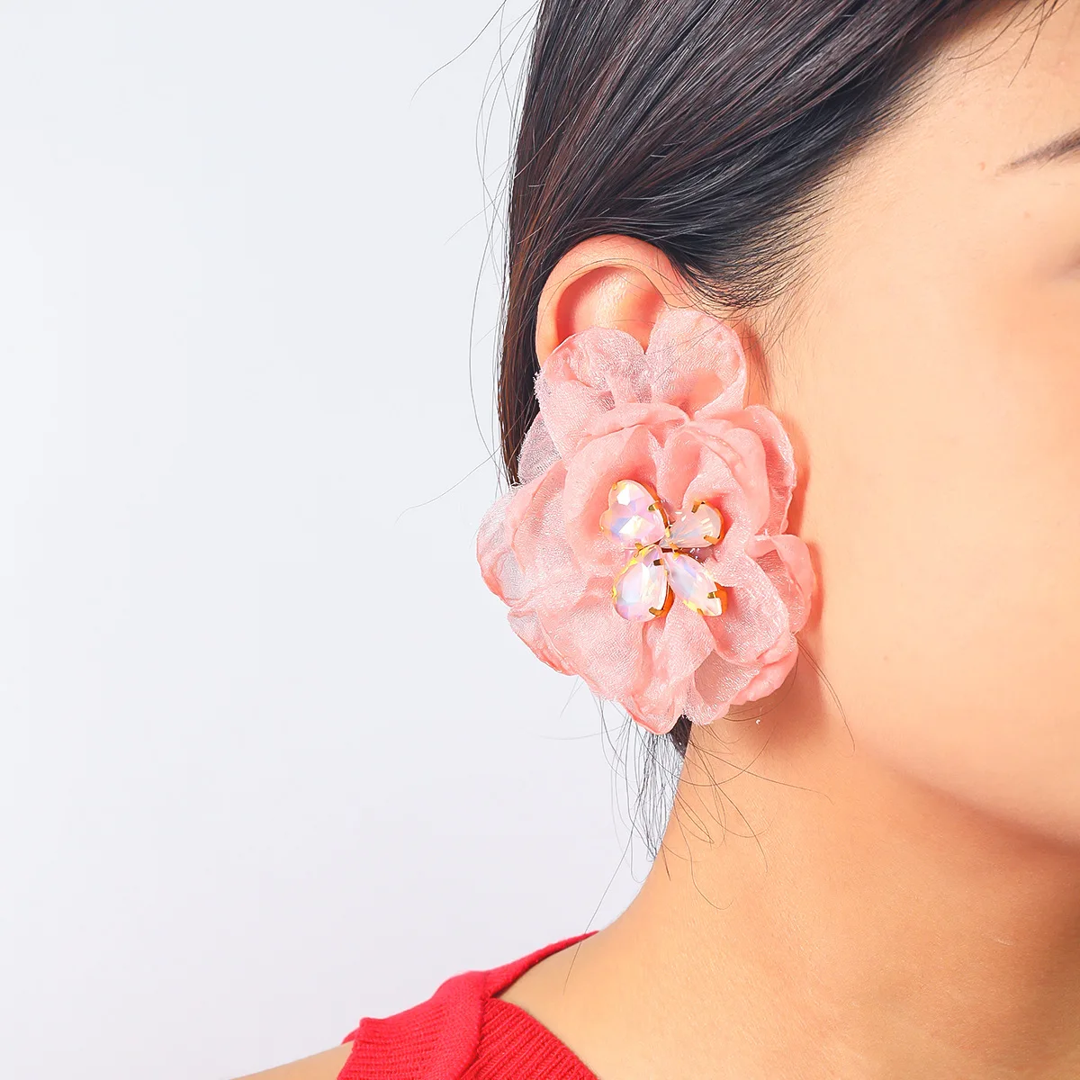 Fashion Sweet Girl Forest beautiful Earrings with Multi color Diamond Mesh Fabric Flower Earrings jewelry for women