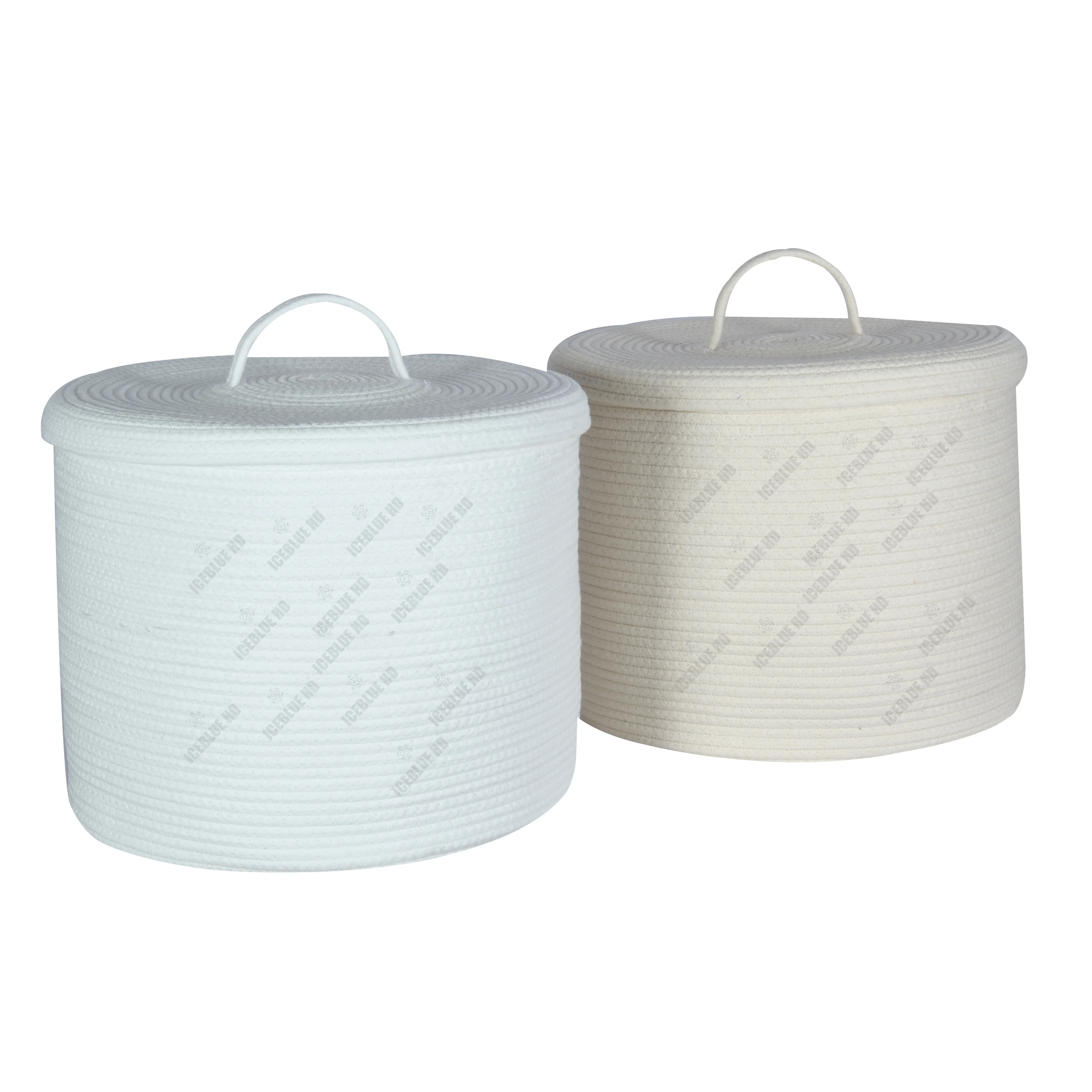 ICEBLUE Custom Leather Handles Home Storage Woven Basket Cotton Rope Basket