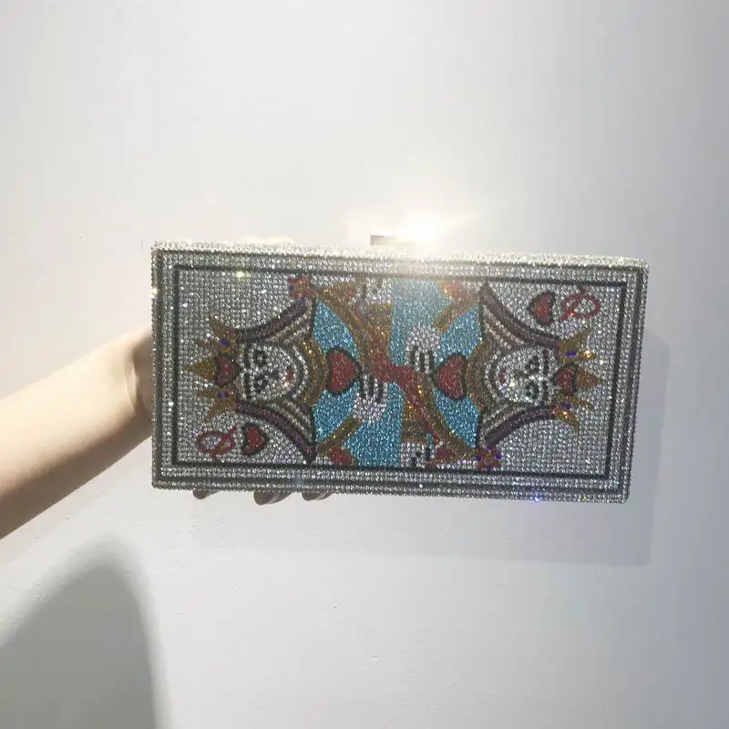 
New Trendy Luxury Rhinestone Diamond Queen Playing Card Crossbody Woman Handbag Bag Poker Mermaid Shape Clutch Evening Bag 