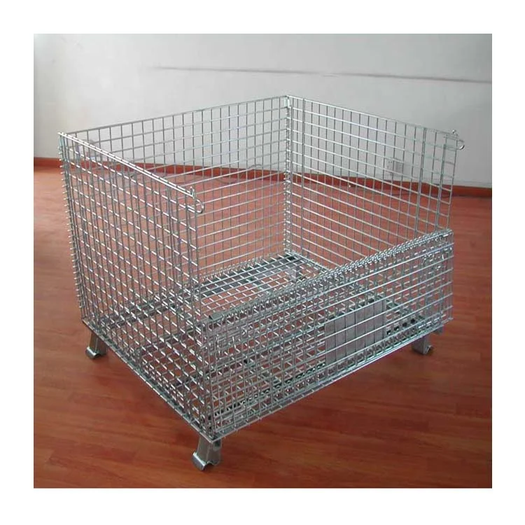 stackable and collapsible wire mesh pallet container box