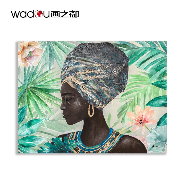 2022 Hot Sale 90*120cm 100% Handmade African Lady Oil Painting Posters And Prints Wall Art Picture Global Art On Canvas