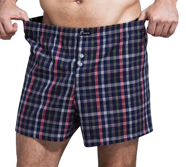 Мужские свободные домашние Тканые Короткие шорты-боксеры с внутренним поясом, Классические многоцветные мужские пляжные шорты-боксеры