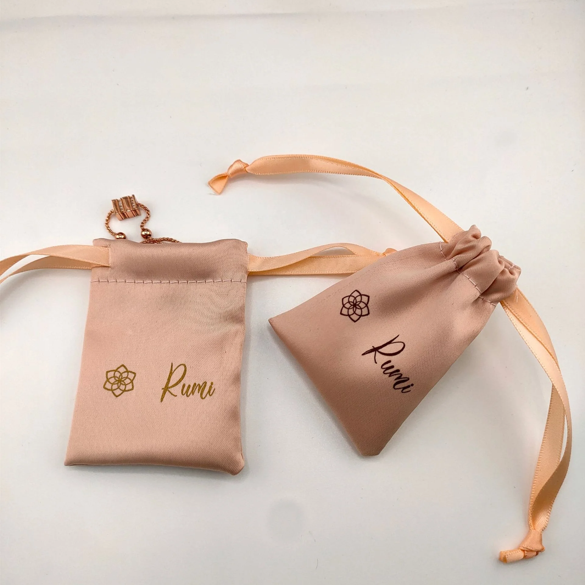 Eco custom logo small business drawstring silk gift bag satin jewelry pouch  satin textile packaging bag wholesale