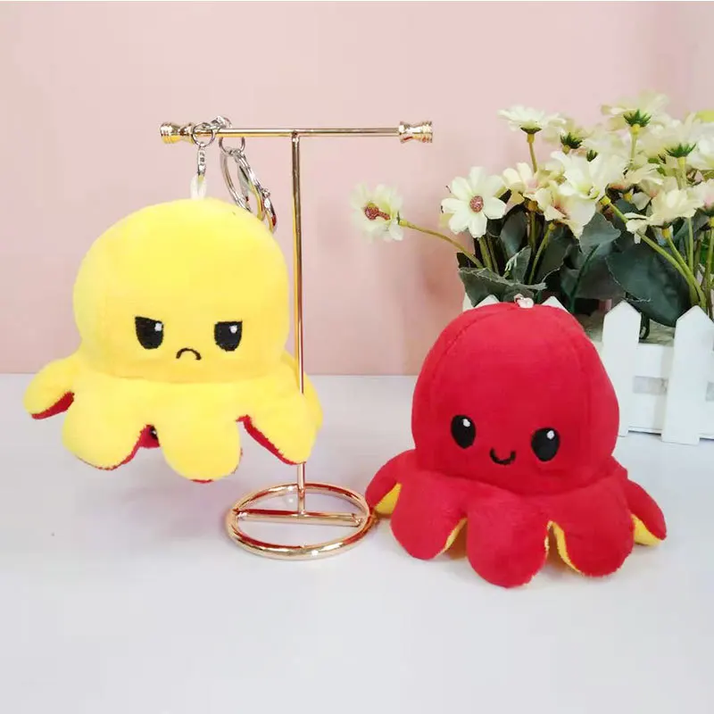 
Wholesale bag pencil case decor gift double-sided reversible octopus flip design plush keychain custom pendant octopus keychain 