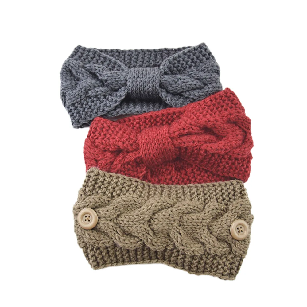 Headbands with Buttons for  Winter Knit Warm Knotted Elastic Hair Bands Head wrap Ear Warmer