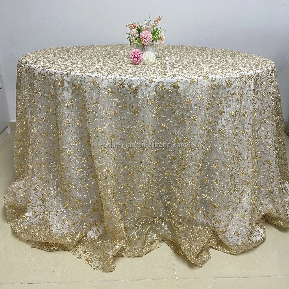 Luchuan new style tablecloth with gold thread bohemian tablecloth cheap lace table overlays