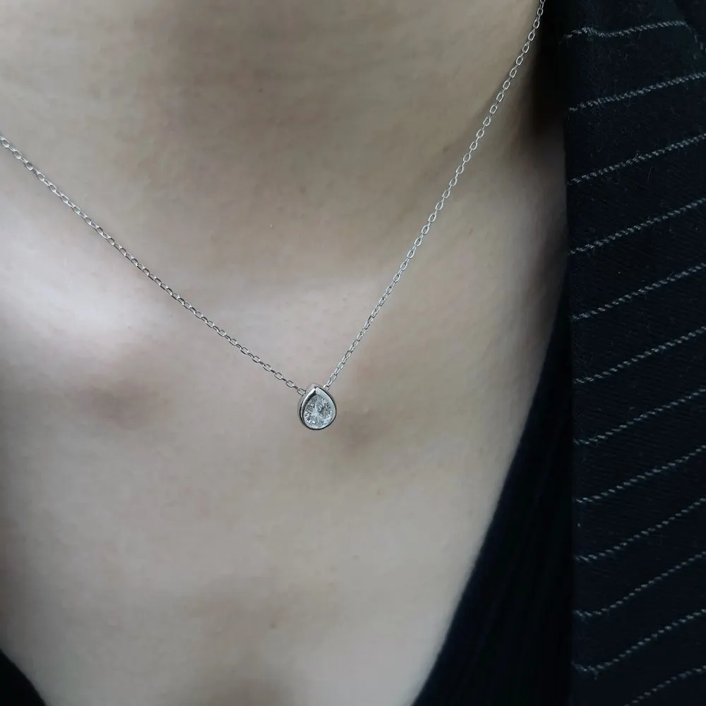 S925 Sterling Silver Droplet Shape Zircon Light Luxury Japanese and Korean Simplicity Chain for  Women Necklaces With Names