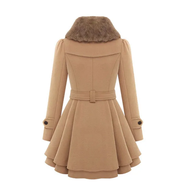 New design large size winter fur collar double-breasted slim lace woman wool coat