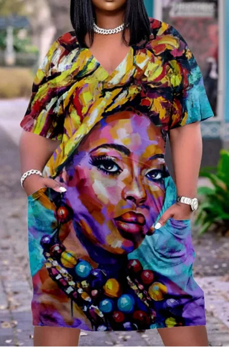 Wholesale New Summer Medium And Long Large Size Loose 3D Printed Multi-Color Dress female clothing