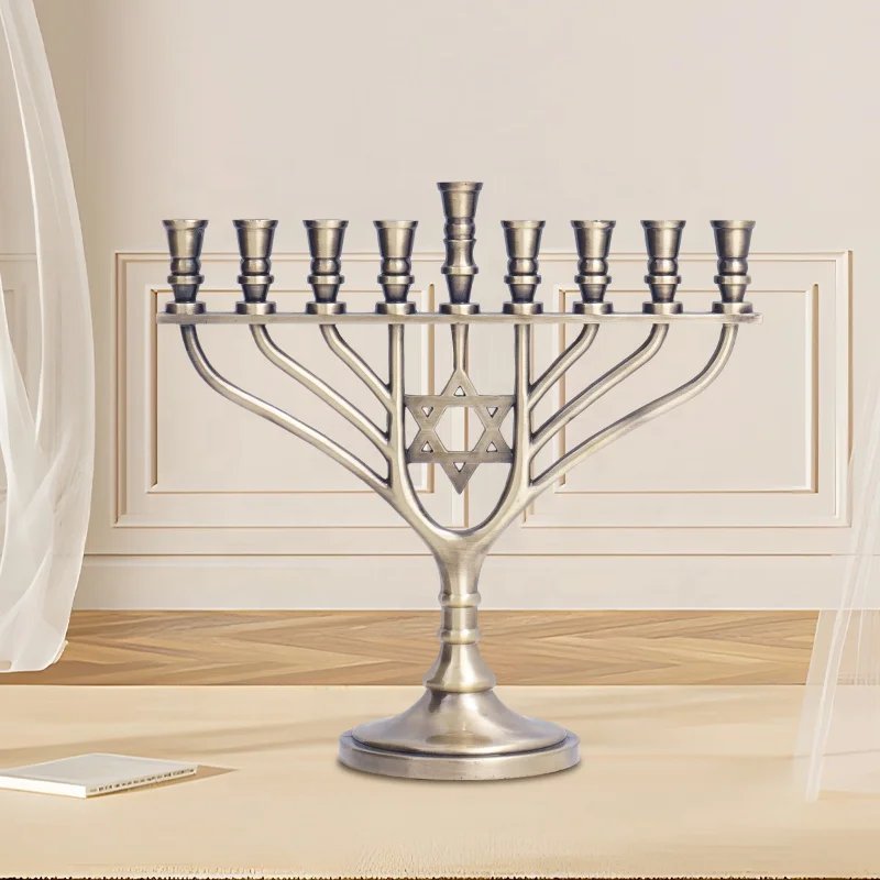 Custom Judaica Hanukkah Menorah Various Size Temple Menorah Metal Candle Holder