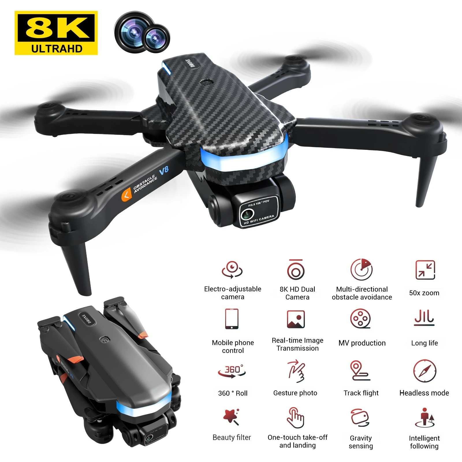 YT150 Foldable Mini Drone with 4K HD Dual Camera 15-min Flying Range and Long Battery Life 5G RC Quadcopter Remote Control