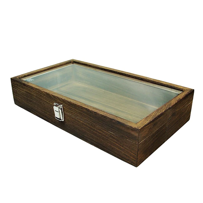 Custom Wooden Tea Packaging Storage Box With Glass Top Lid