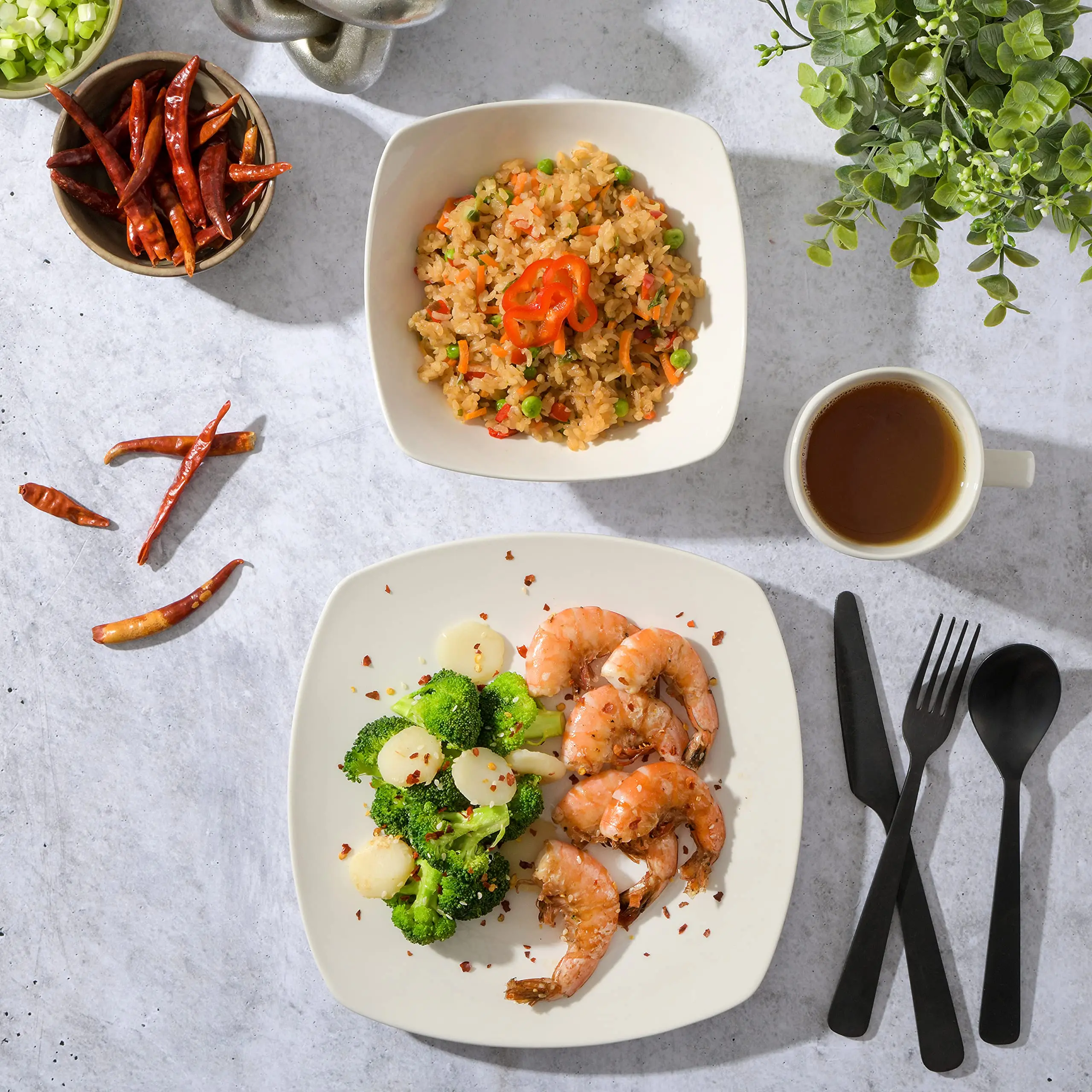 Ceramic Tableware 16pcs Ceramic Dinner Set White Square Shape Dinnerware Set for Gift Premium Quality Porcelain Plate Bowl Mugs