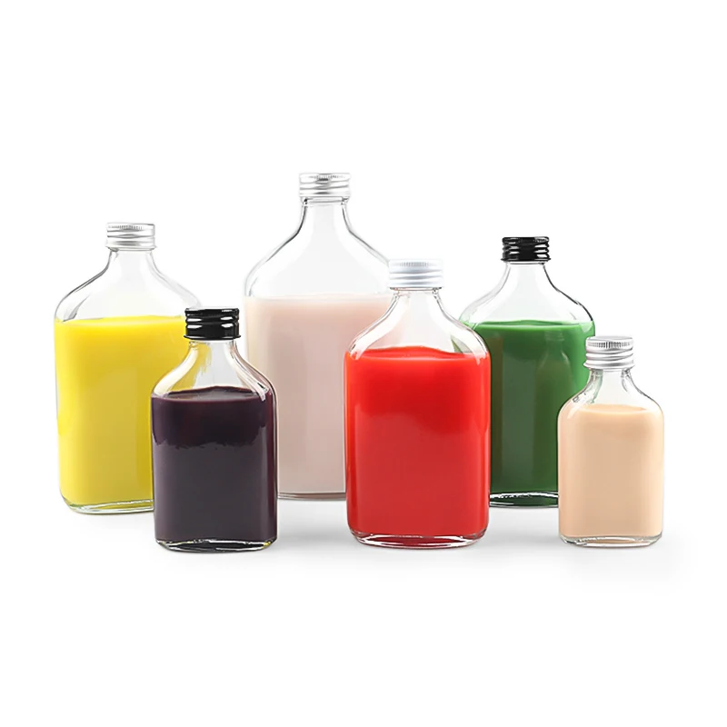 50 мл 100 200 250 350 500 плоский сок водки виски прозрачная стеклянная бутылка для ликера с серебряной крышкой