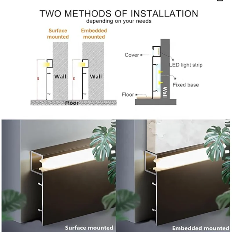 Aluminum Alloy Baseboard Surface Mounted Led Corner Line Hotel Metal Baseboard Led Skirting Board