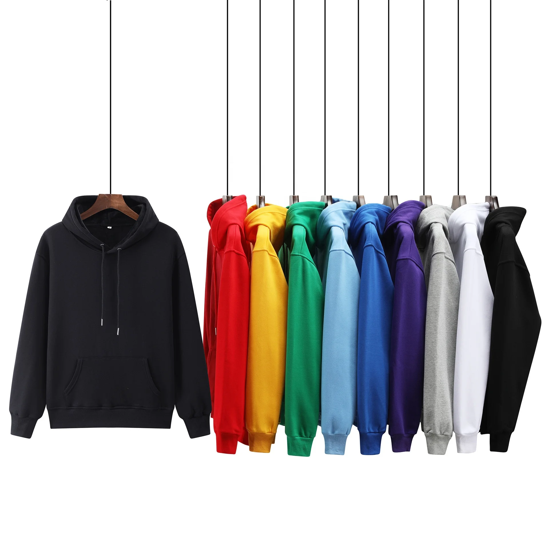 
Wholesale winter pure color blank terry plus fleece pullover sweater casual hooded sports knitted hoodie unisex 