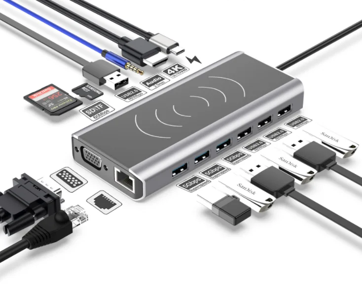 Лидер продаж, Usb-концентратор, зарядные устройства 4K HD, мульти-Usb 3 0 портов USB2.0, SD/TF-карта, Беспроводная зарядка, usb-концентратор