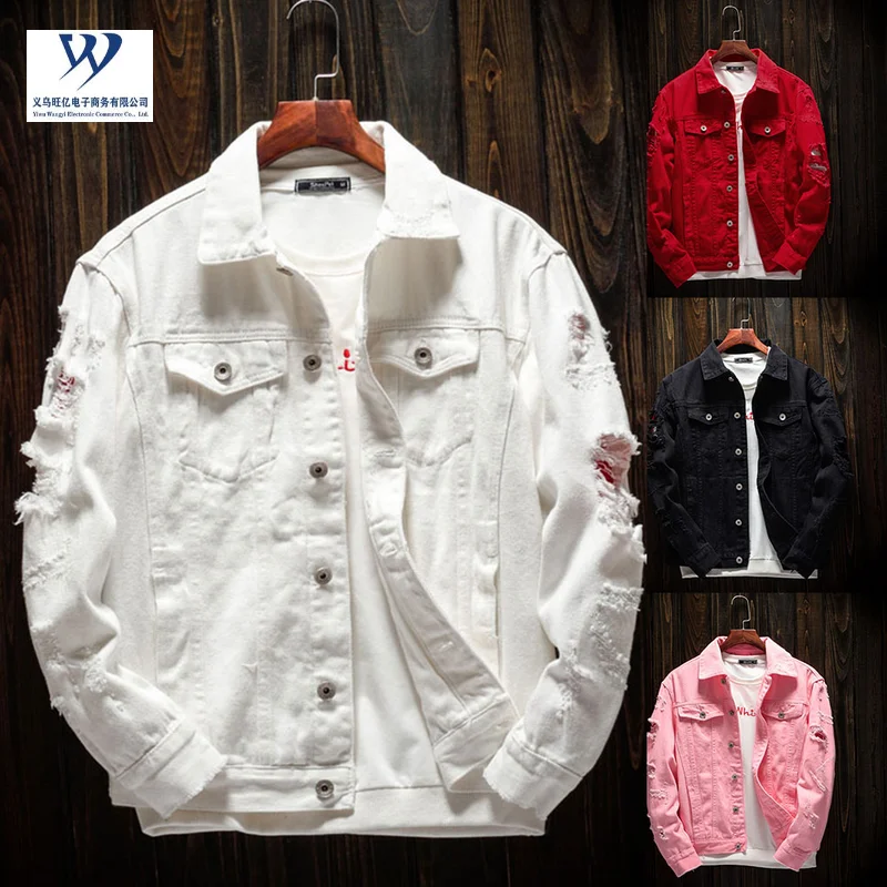 Mens Denim Jean Jacket Trendy Fashion Ripped Denim Male Streetwear Jackets Cowboy Coats